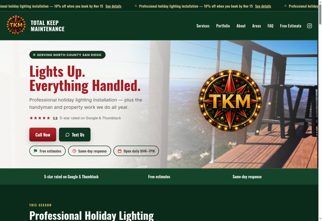 Homepage preview of the Total Keep Maintenance Services website