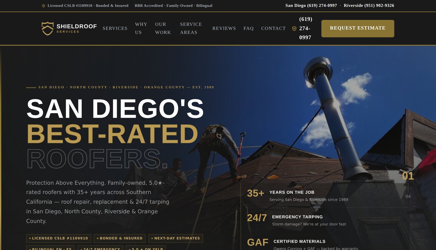 Shieldroof Services website after the Thryve HQ partnership