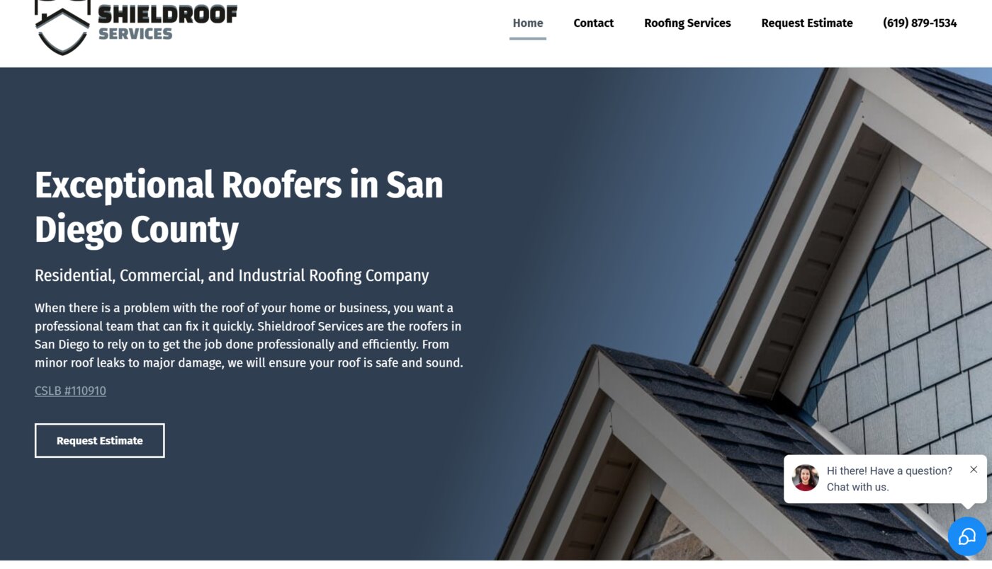 Shieldroof Services website before the Thryve HQ partnership